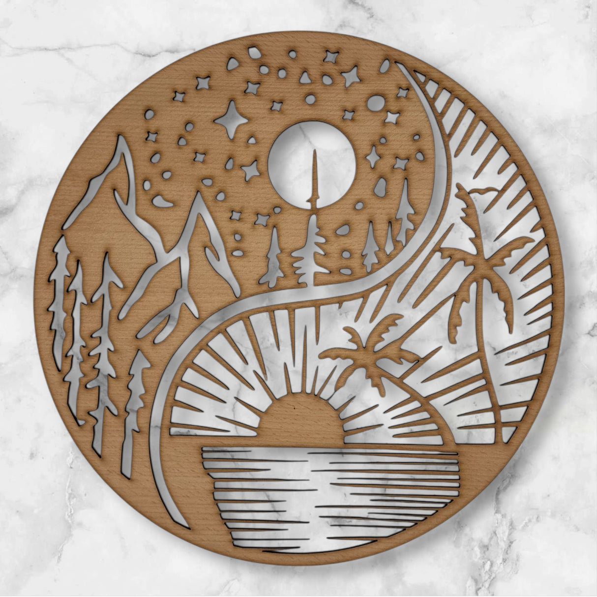 Wandschild "Yin und Yang - Wald und Strand"