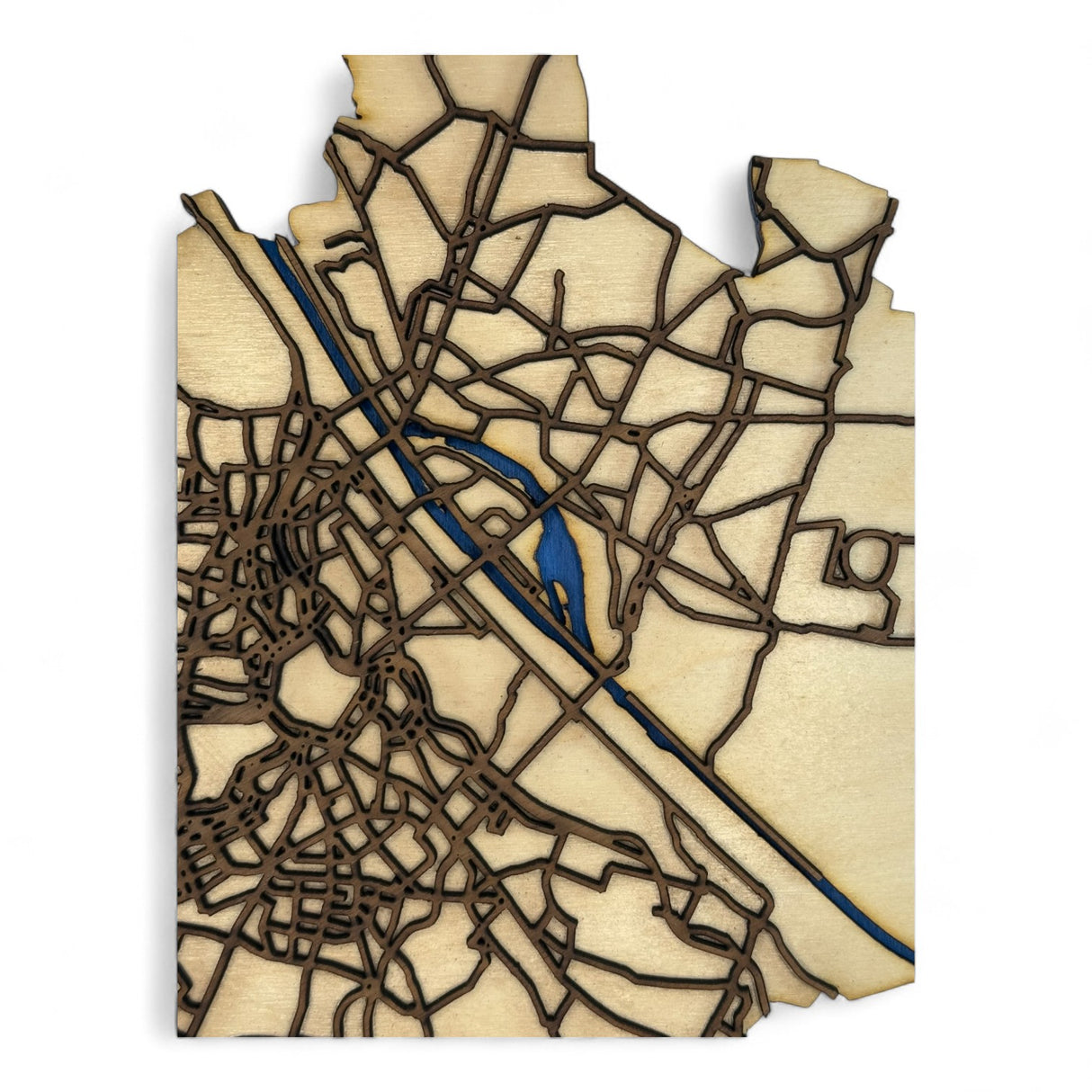 Wien zum Anfassen – Detaillierter Holz-Stadtplan mit Donau & Straßennetz