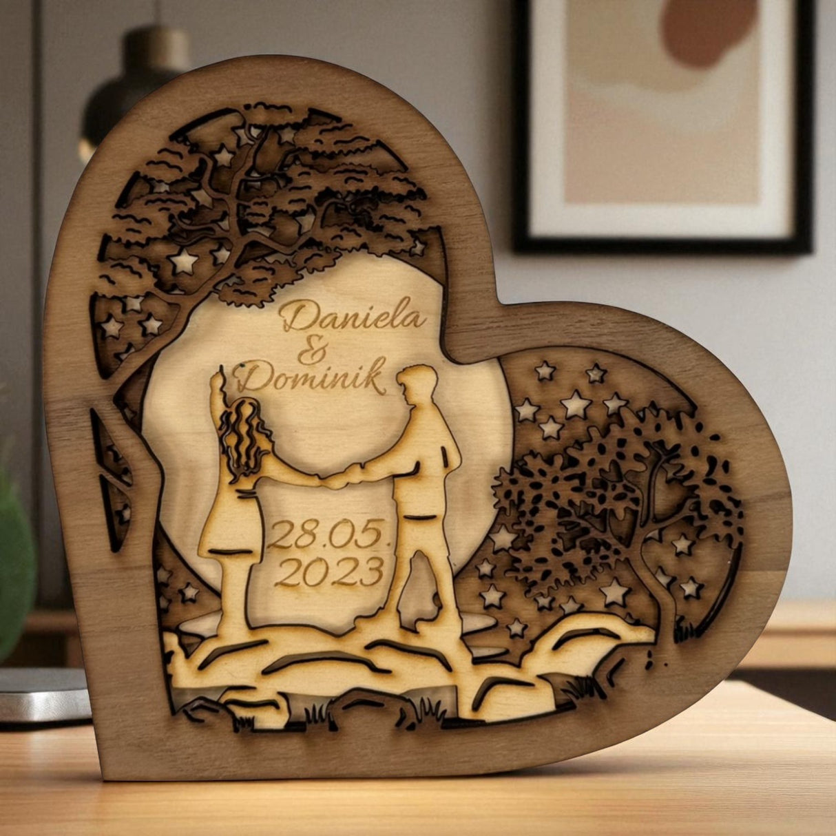 Holzherz "Unsere Liebe" – personalisiertes Geschenk für Paare