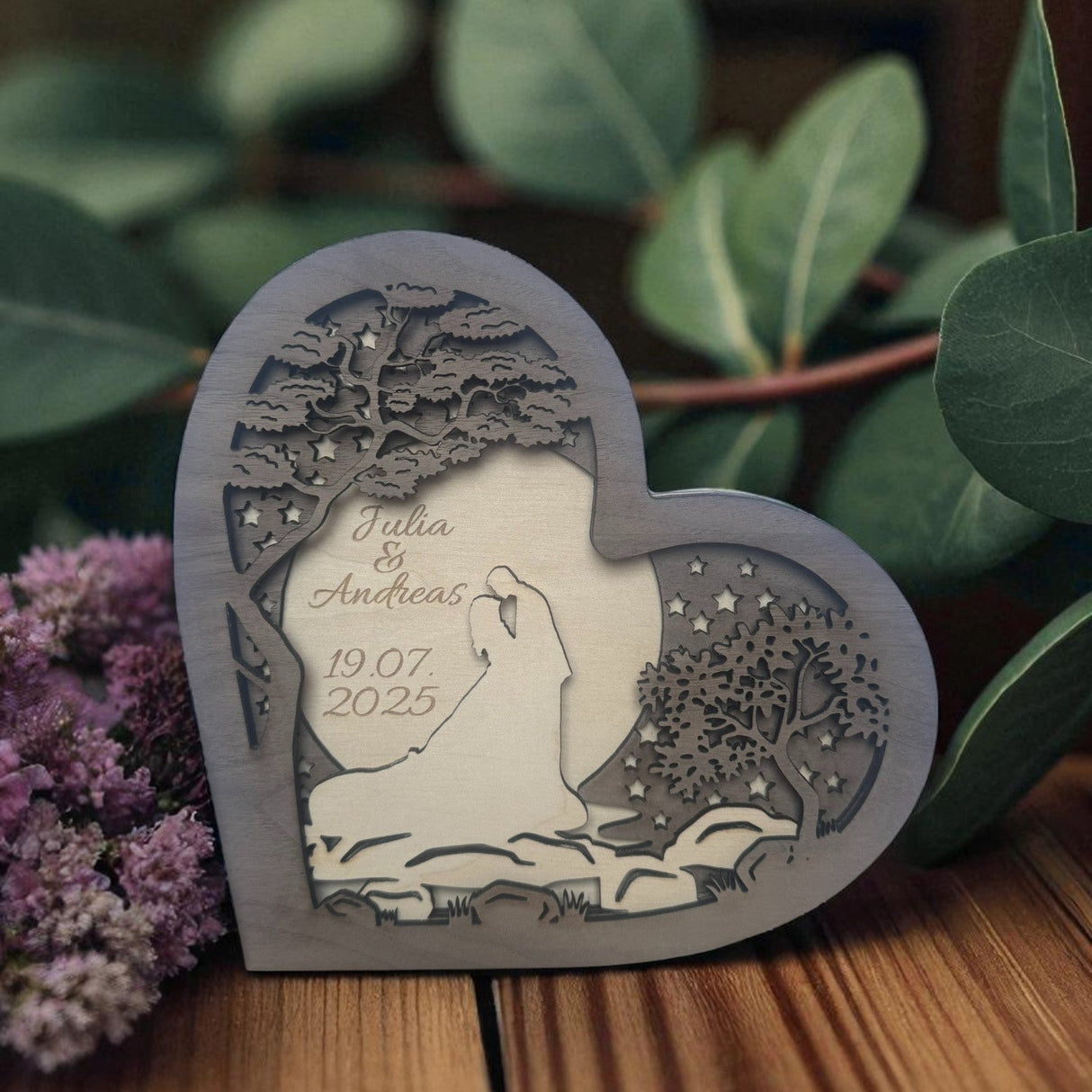 Holzherz "Unsere Hochzeit" – personalisiertes Geschenk für Paare