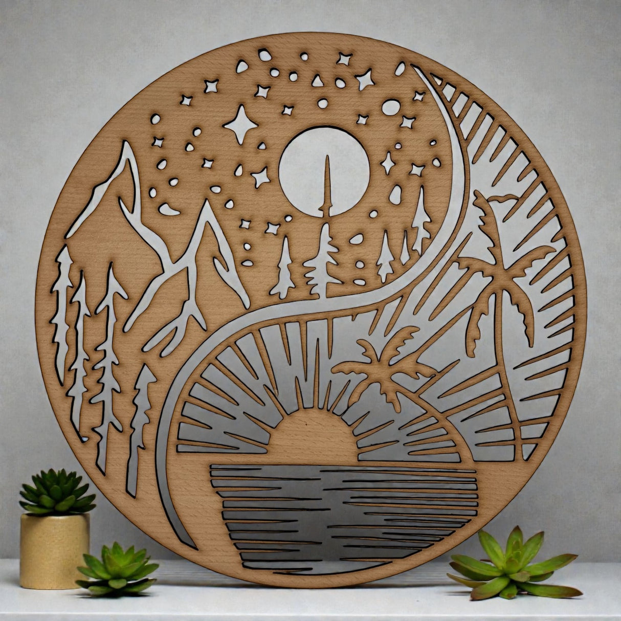 Wandschild "Yin und Yang - Wald und Strand"