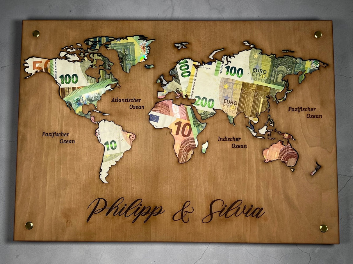 Geldgeschenk - Weltkarte